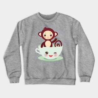 Cute Kawaii cup with brown monkey Crewneck Sweatshirt